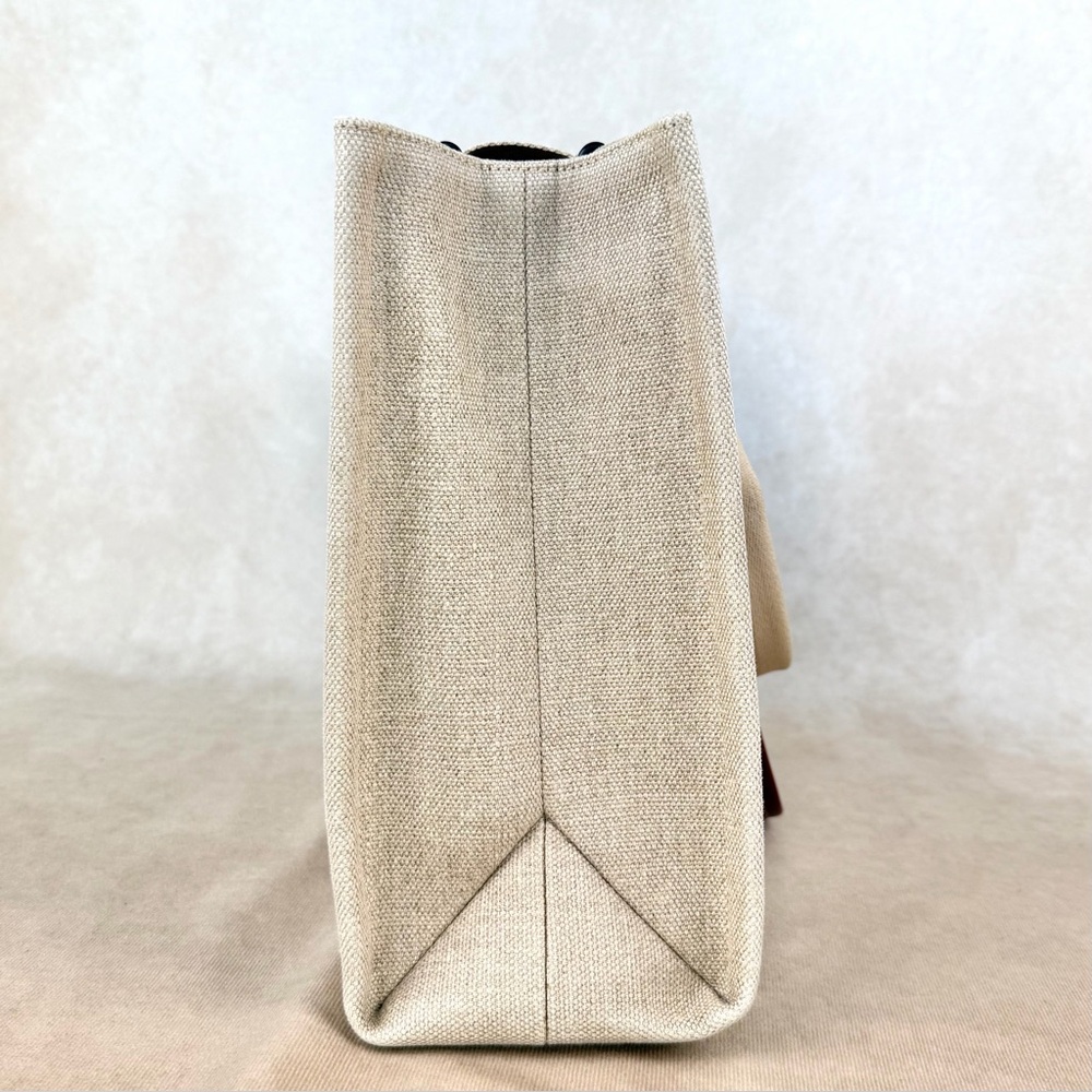 Chloé Woody Medium Tote Beige Linen Canvas Logo Strap Brown Leather Trim - Picture 8 of 17